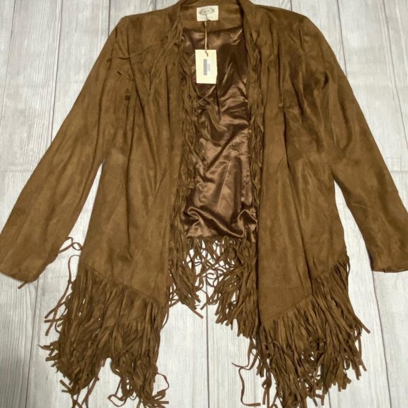 Joyfolie Jackets & Blazers - Joyfolie Jolene Wrap Fringe Jacket NWT Large